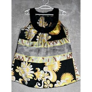 A BYER Womens Sleeveless Top Blouse Floral Print Baroque Abstract Y2K vintage‎